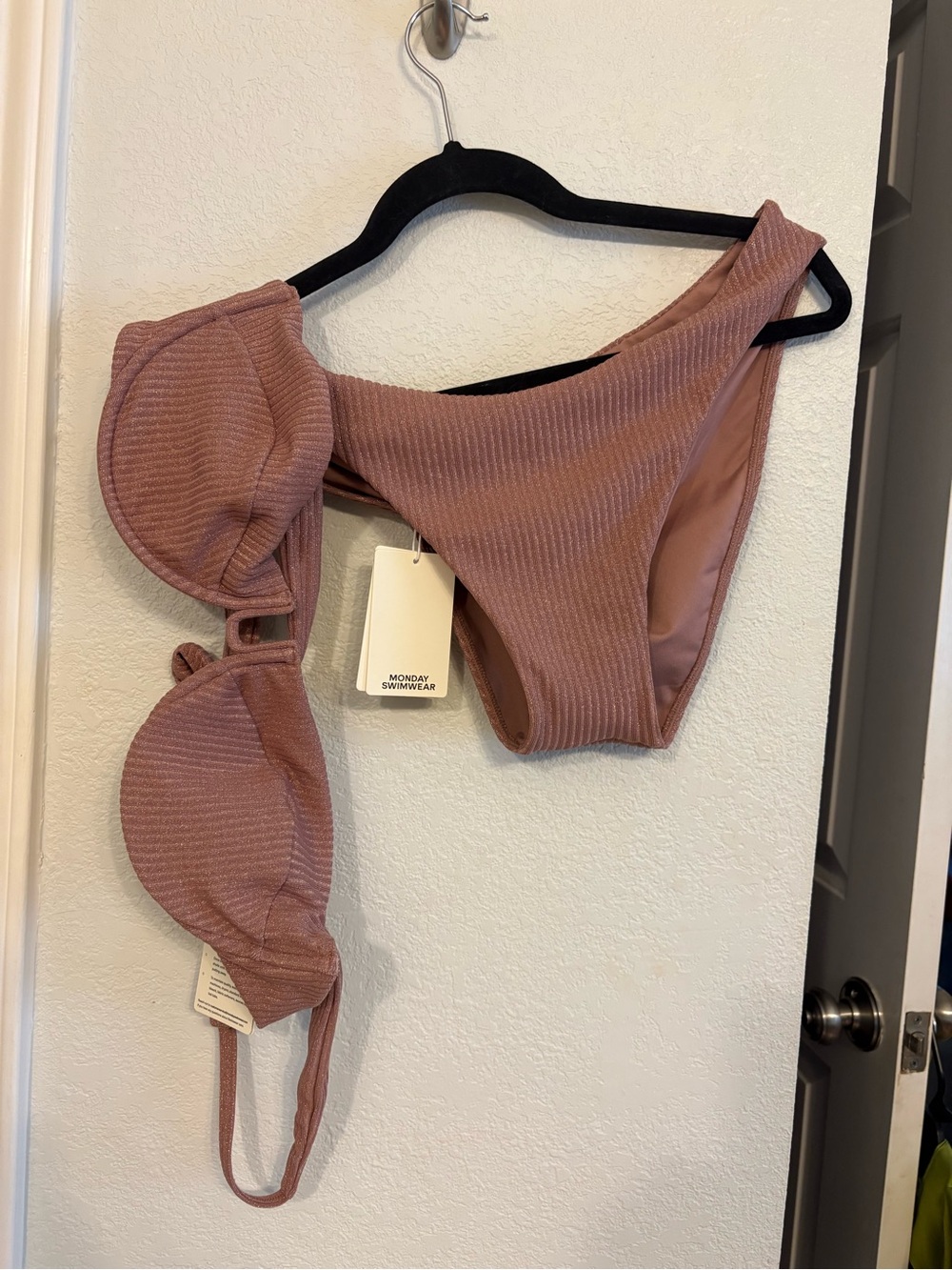Monday Swimwear Dusty Rose Ribbed Bikini Set